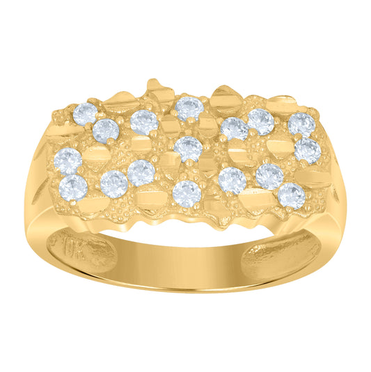 10K Yellow Gold Mens Cubic-Zirconia Nugget Fashion Ring