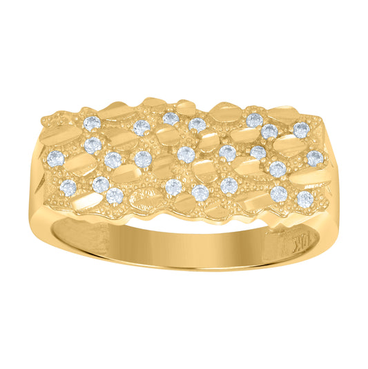 10K Yellow Gold Mens Cubic-Zirconia Nugget Fashion Ring