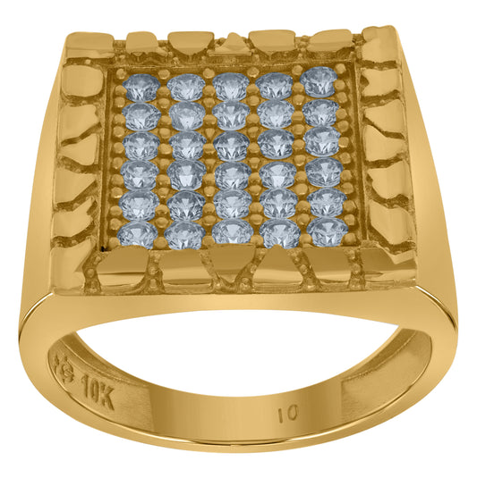10K Yellow Gold Mens Cubic Zirconia Square Head Nugget Fashion Ring