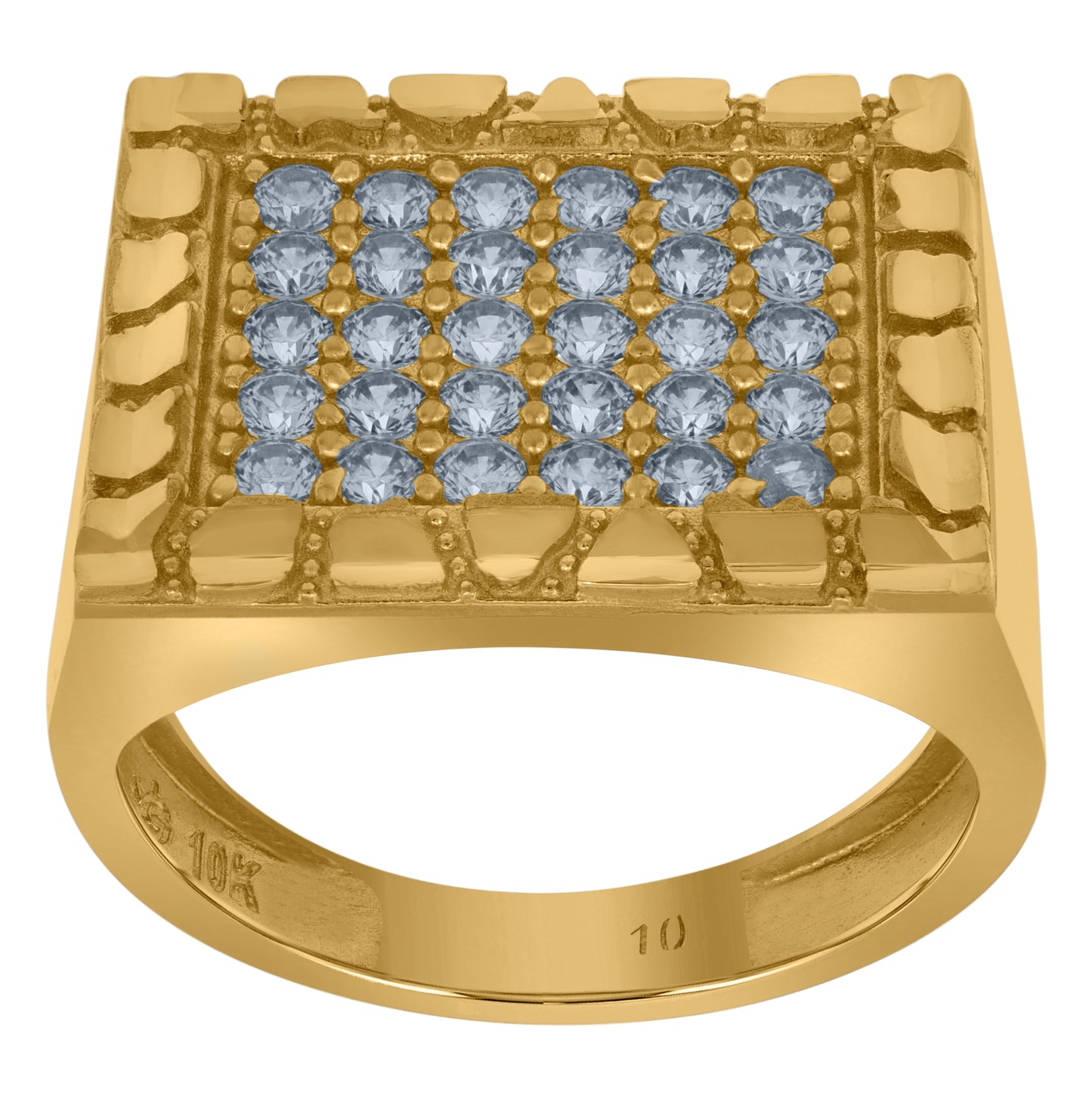 10K Yellow Gold Mens Cubic Zirconia Square Head Nugget Fashion Ring