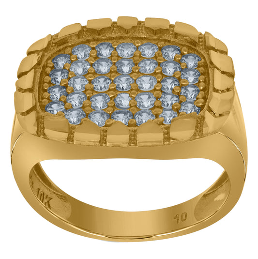 10K Yellow Gold Mens Cubic Zirconia Nugget Fashion Ring