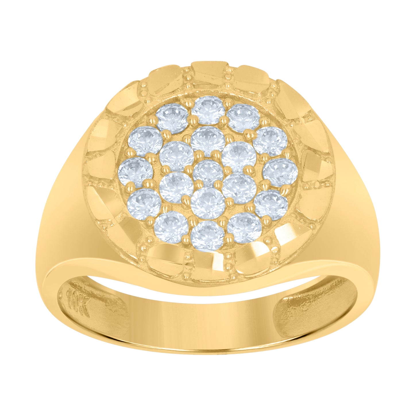 10K Yellow Gold Mens Cubic Zirconia Round Head Nugget Fashion Ring