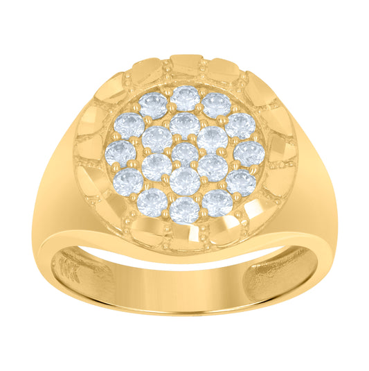 10K Yellow Gold Mens Cubic Zirconia Round Head Nugget Fashion Ring