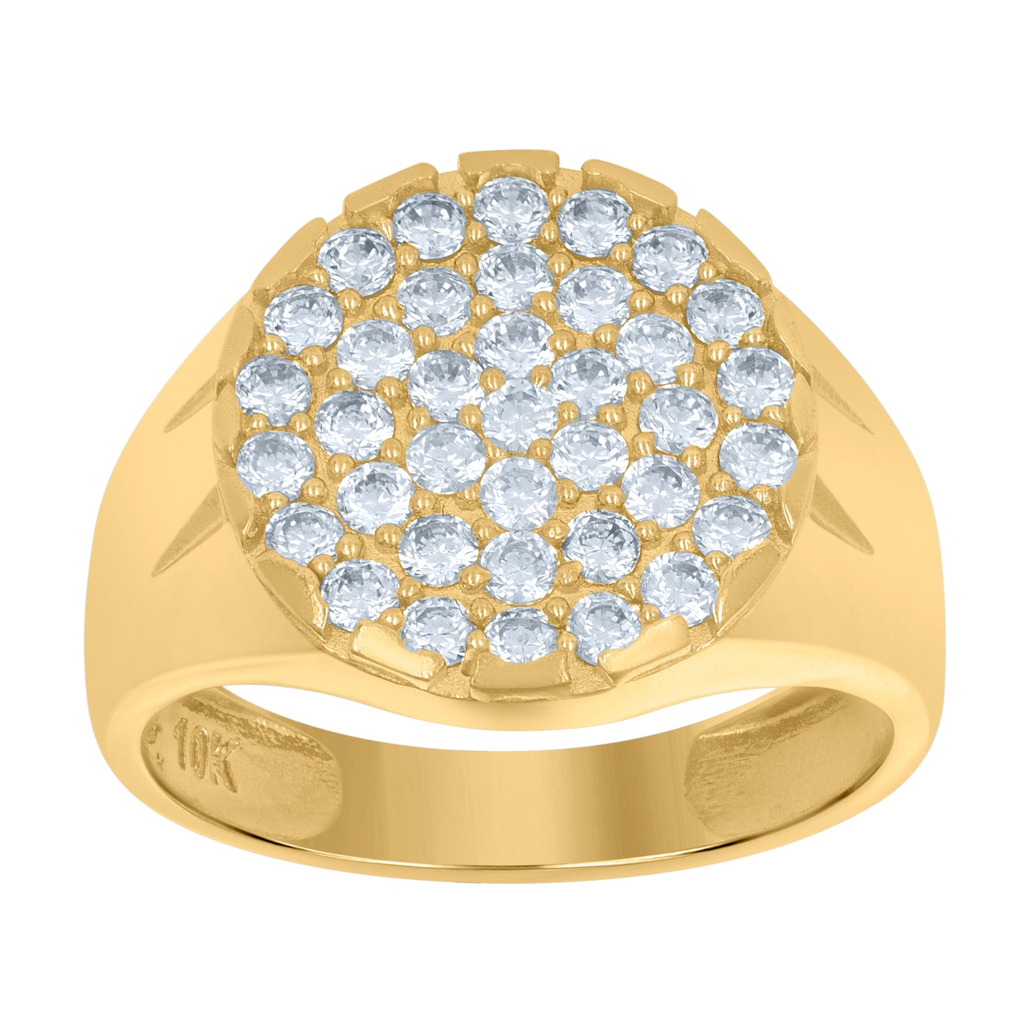 10K Yellow Gold Mens Cubic Zirconia Round Head Fashion Ring