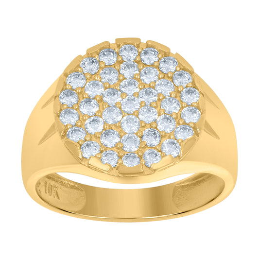 10K Yellow Gold Mens Cubic Zirconia Round Head Fashion Ring