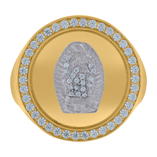 10K Two-Tone Gold Mens Cubic Zirconia Guadalupe Religious Ring