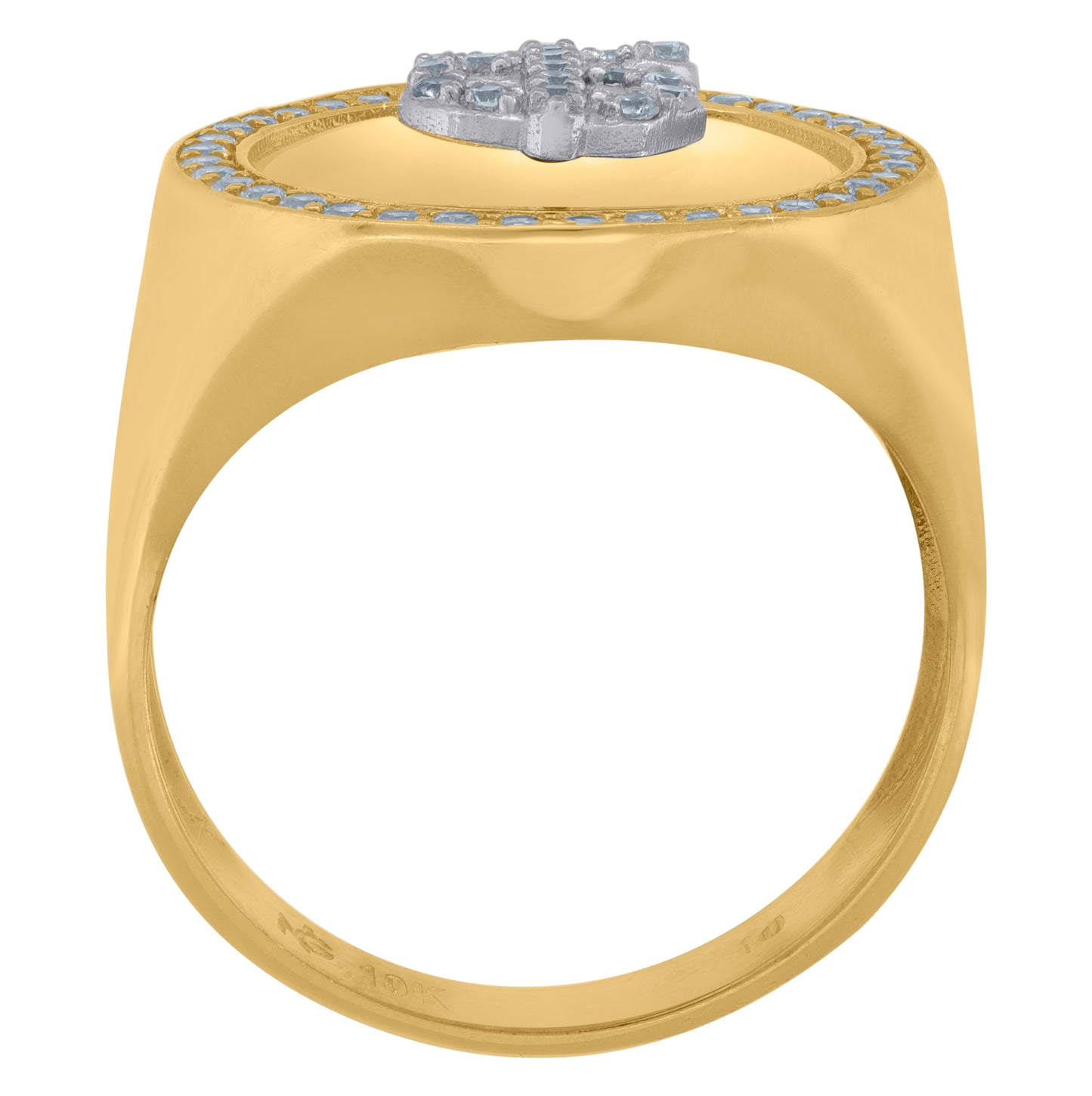 10K Two-Tone Gold Mens Cubic Zirconia Dollar Sign Ring