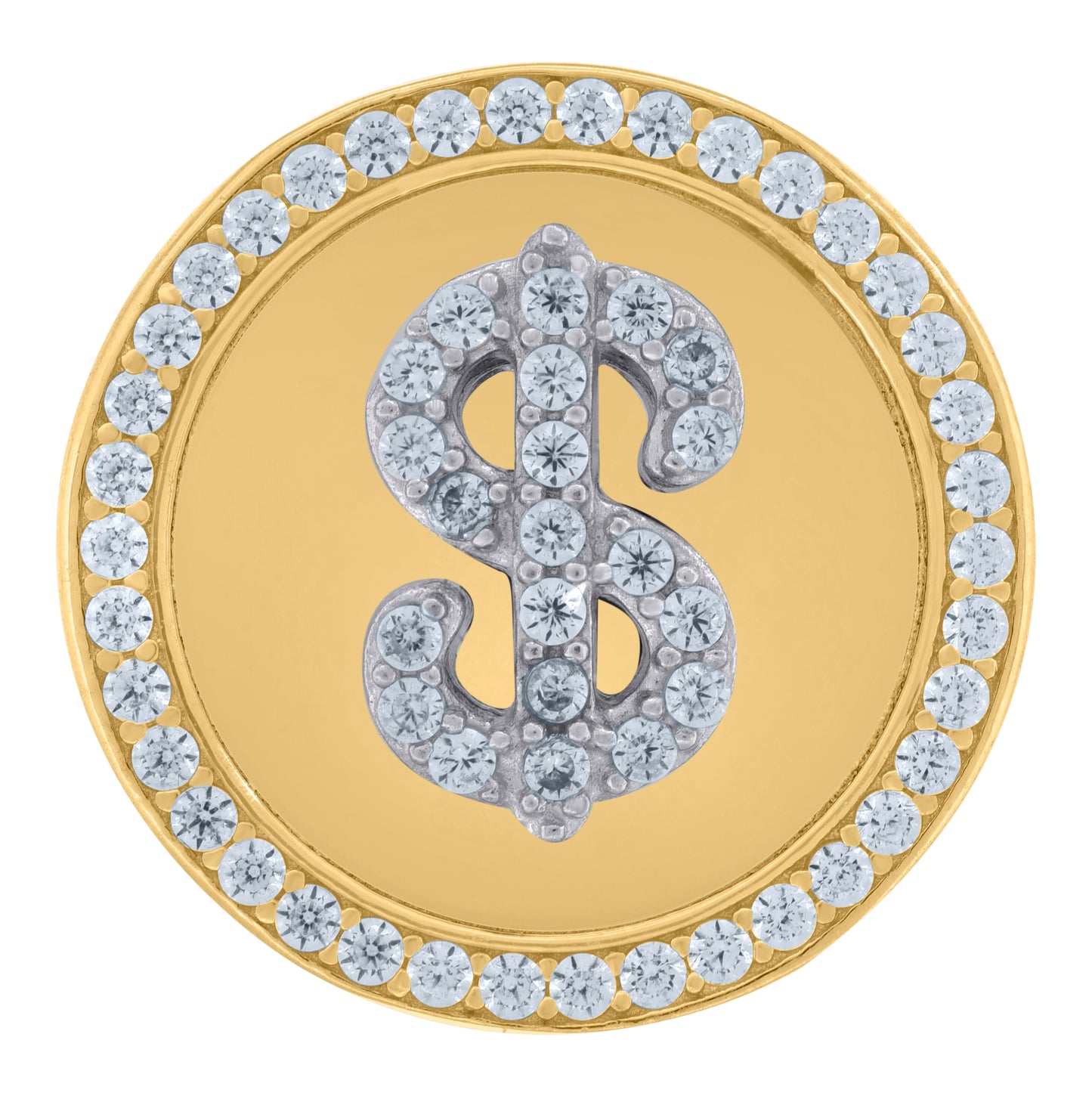 10K Two-Tone Gold Mens Cubic Zirconia Dollar Sign Ring