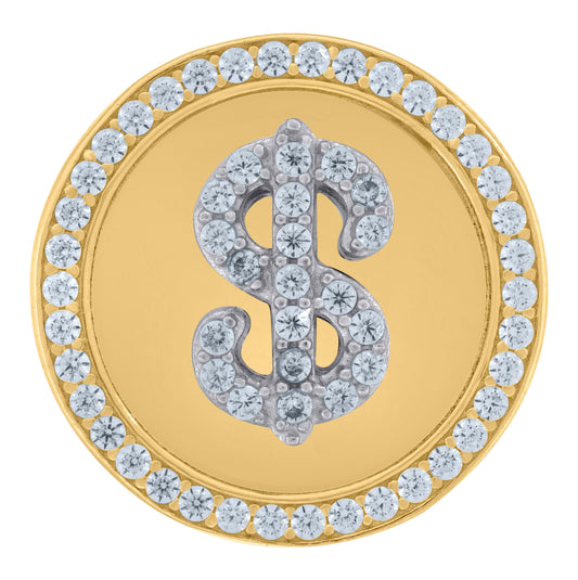 10K Two-Tone Gold Mens Cubic Zirconia Dollar Sign Ring