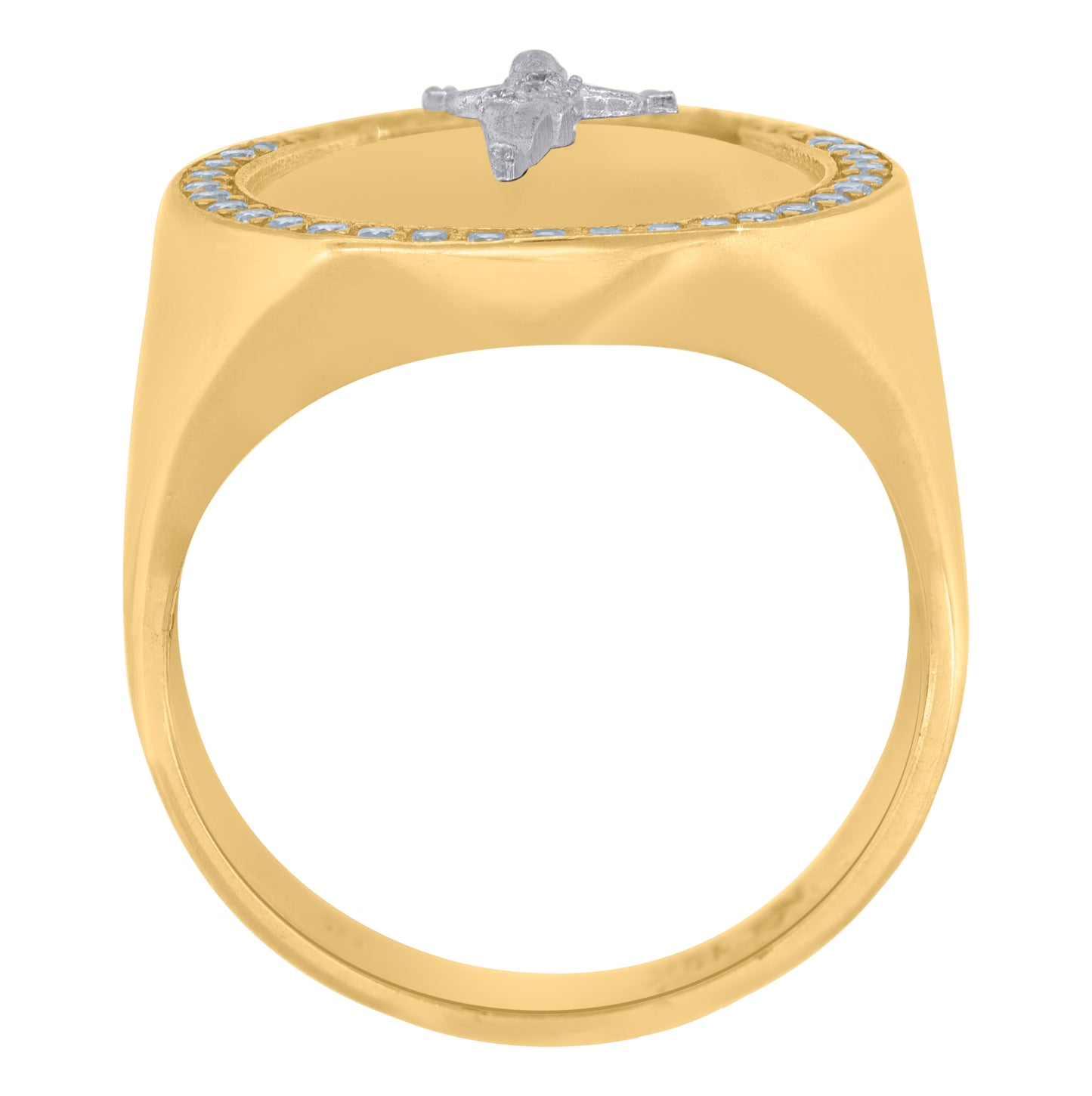 10K Two-Tone Gold Mens Cubic Zirconia Crucifix Religious Ring