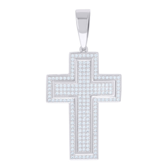 Sterling Silver Unisex Cubic Zirconia Cross Religious Charm Pendant