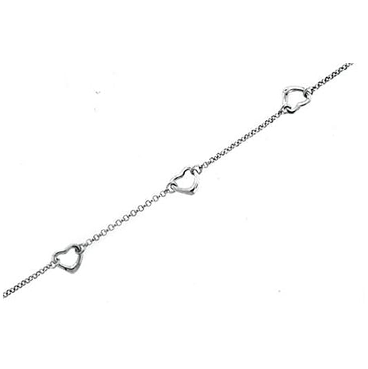 Sterling Silver Womens Fancy Link Heart Bracelet