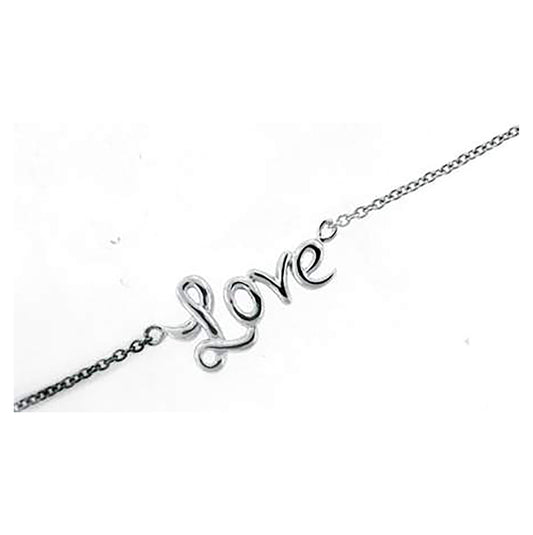 Sterling Silver Womens Fancy Link Love Bracelet