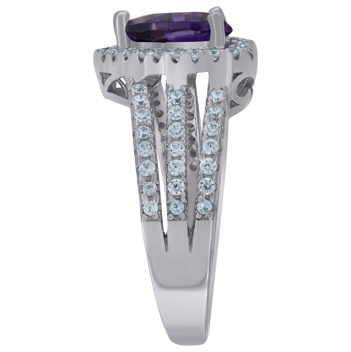 Sterling Silver Womens Purple Cubic Zirconia Heart Ring Size 7