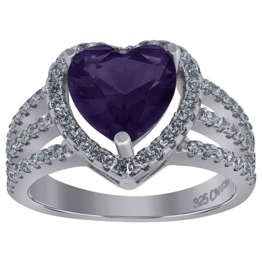 Sterling Silver Womens Purple Cubic Zirconia Heart Ring Size 7