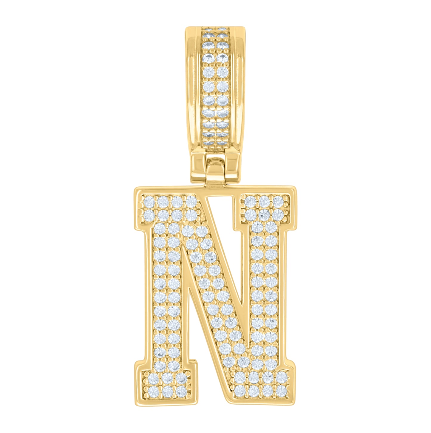 Sterling Silver Or Yellow-tone Unisex Cubic-Zirconia Initial Letter Charm Pendant