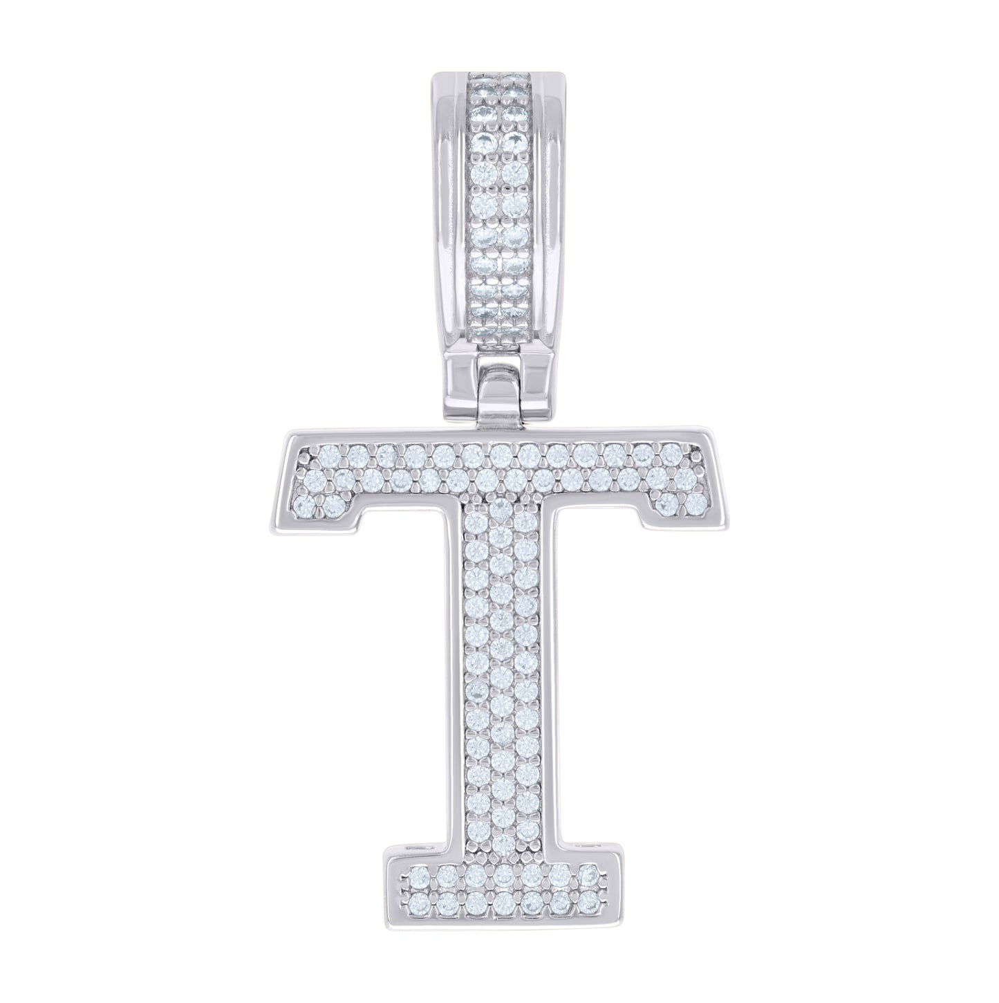 Sterling Silver Or Yellow-tone Unisex Cubic-Zirconia Initial Letter Charm Pendant