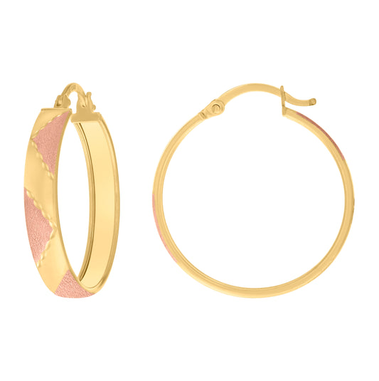 14K Tri-Color Gold Womens Textured Hinged Hoop Earrings 26Mm