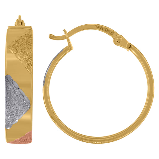 14K Tri-Color Gold Womens Textured Hinged Hoop Earrings 20Mm
