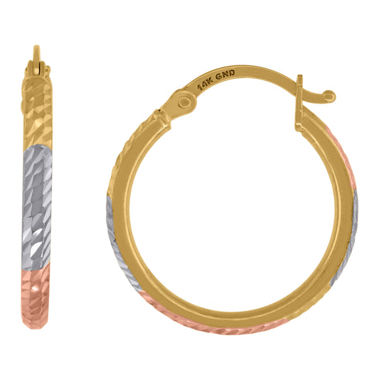14K Tri-Color Gold Womens Diamond-Cut Hoop 20Mm Earrings