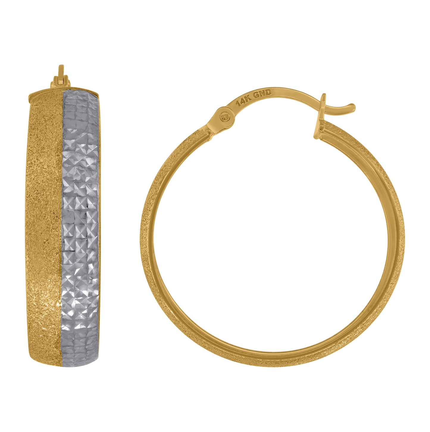 14K Two-Tone Gold Womens Diamond-Cut Textured Hoop 25Mm Earrings