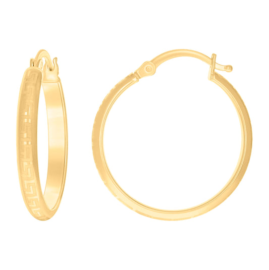 14K Yellow Gold Womens Greek Textured Huggie Hoop 20Mm Earrings