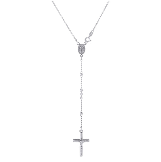 Sterling Silver Or Yellow Tone Or  Rhodium Plated Unisex Diamond-Cut Rosary Necklace