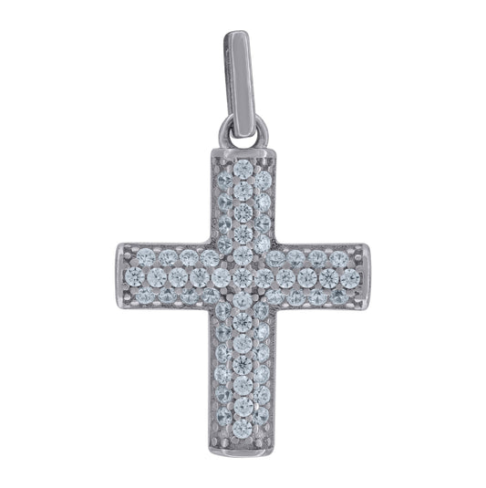 Sterling Silver Unisex Cubic-Zirconia Cross Religious Charm Pendant