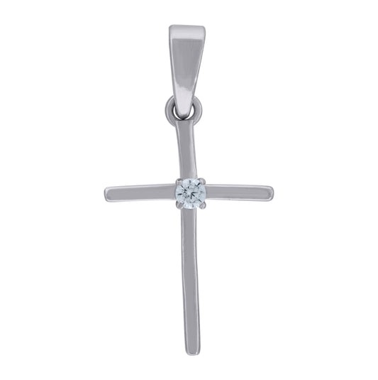Sterling Silver Unisex Cubic-Zirconia Cross Religious Charm Pendant