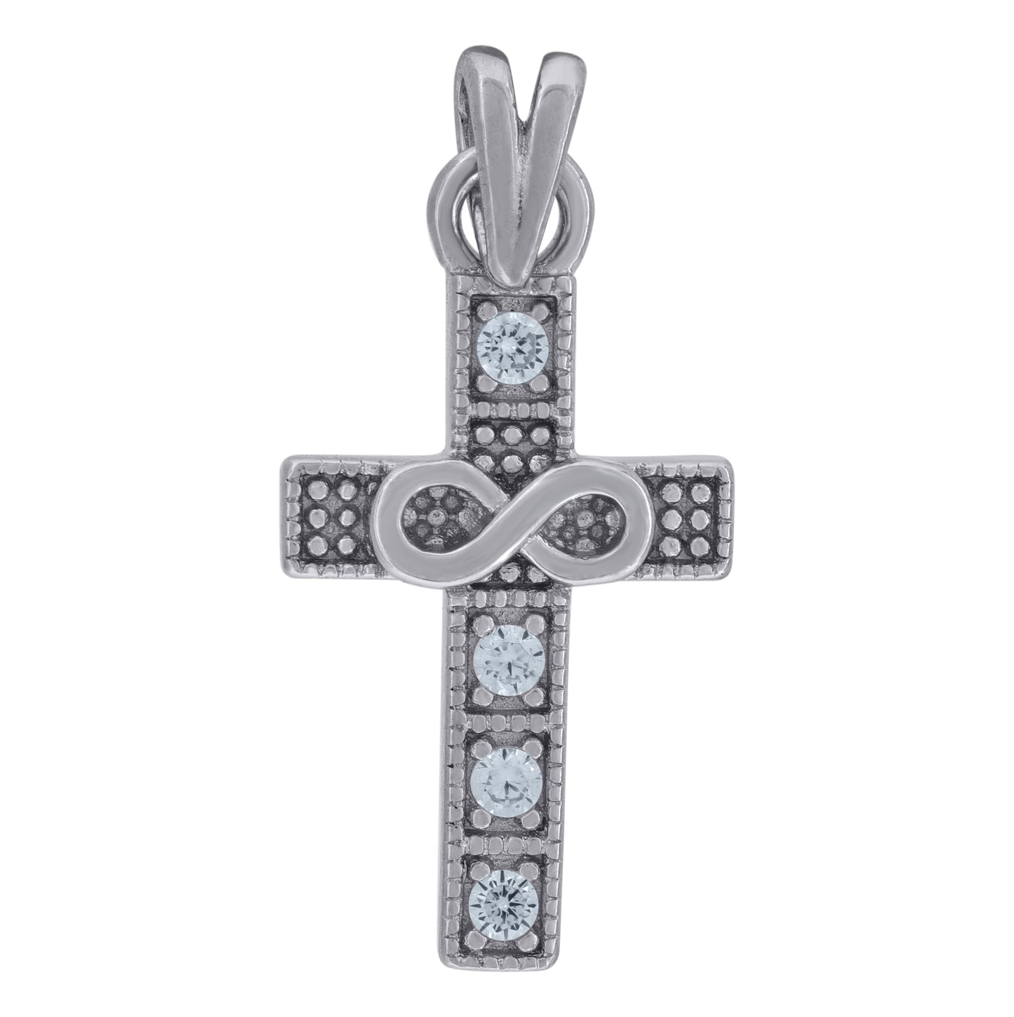Sterling Silver Unisex Cubic-Zirconia Infinity Cross Religious Charm Pendant