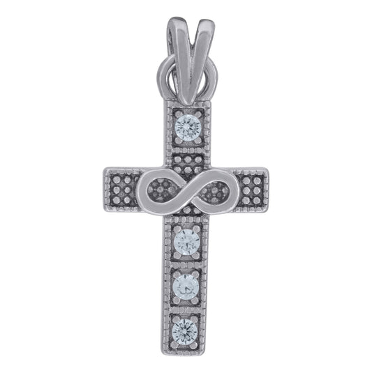 Sterling Silver Unisex Cubic-Zirconia Infinity Cross Religious Charm Pendant
