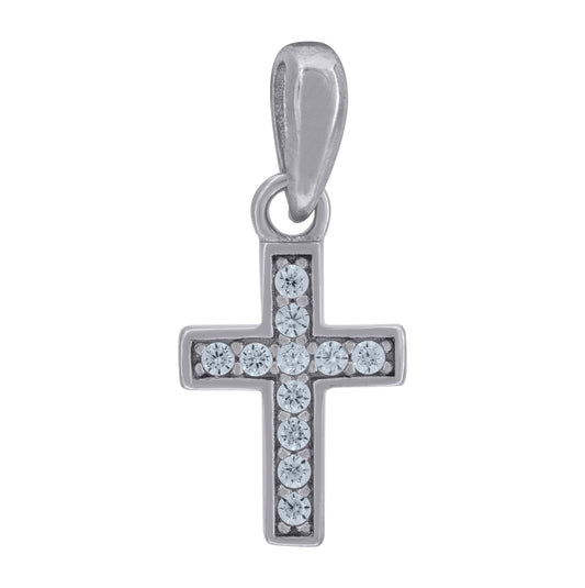 Sterling Silver Unisex Cubic-Zirconia Cross Religious Charm Pendant