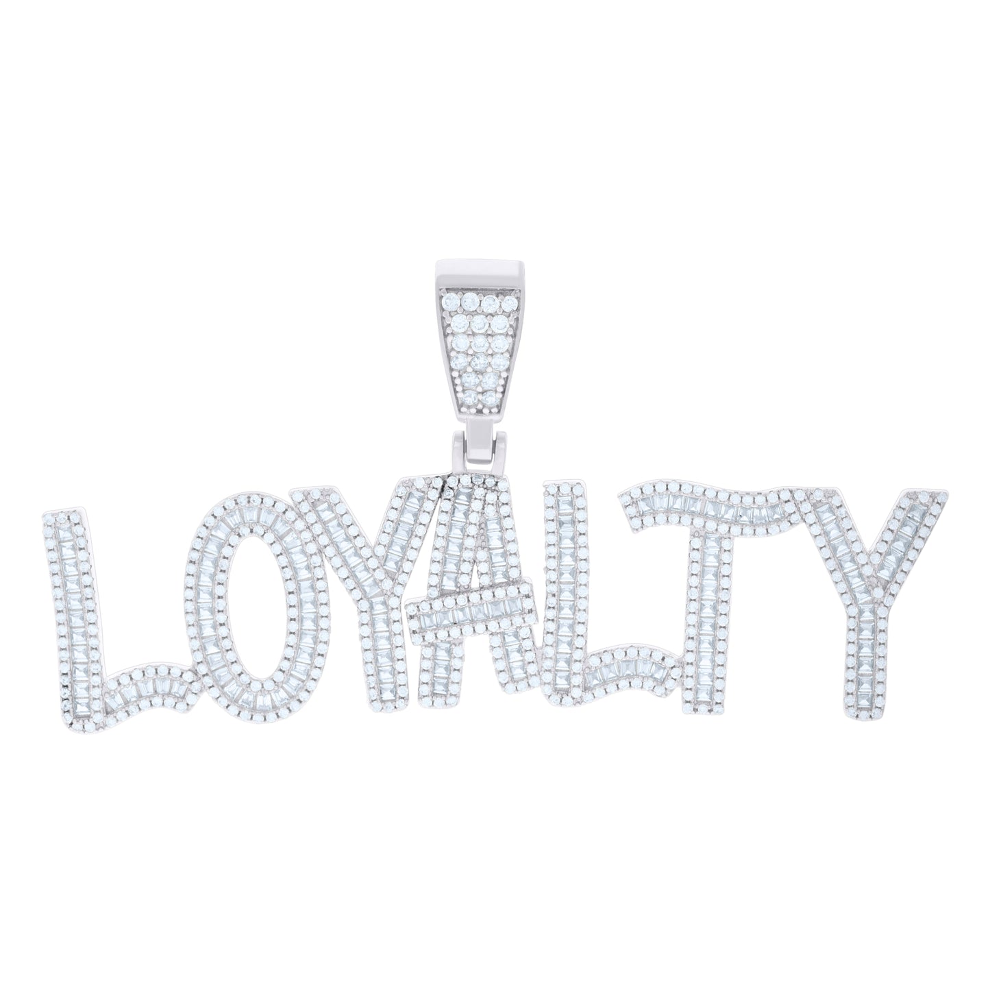 Sterling Silver Mens Baguette Round LOYALTY Fashion Charm Pendant