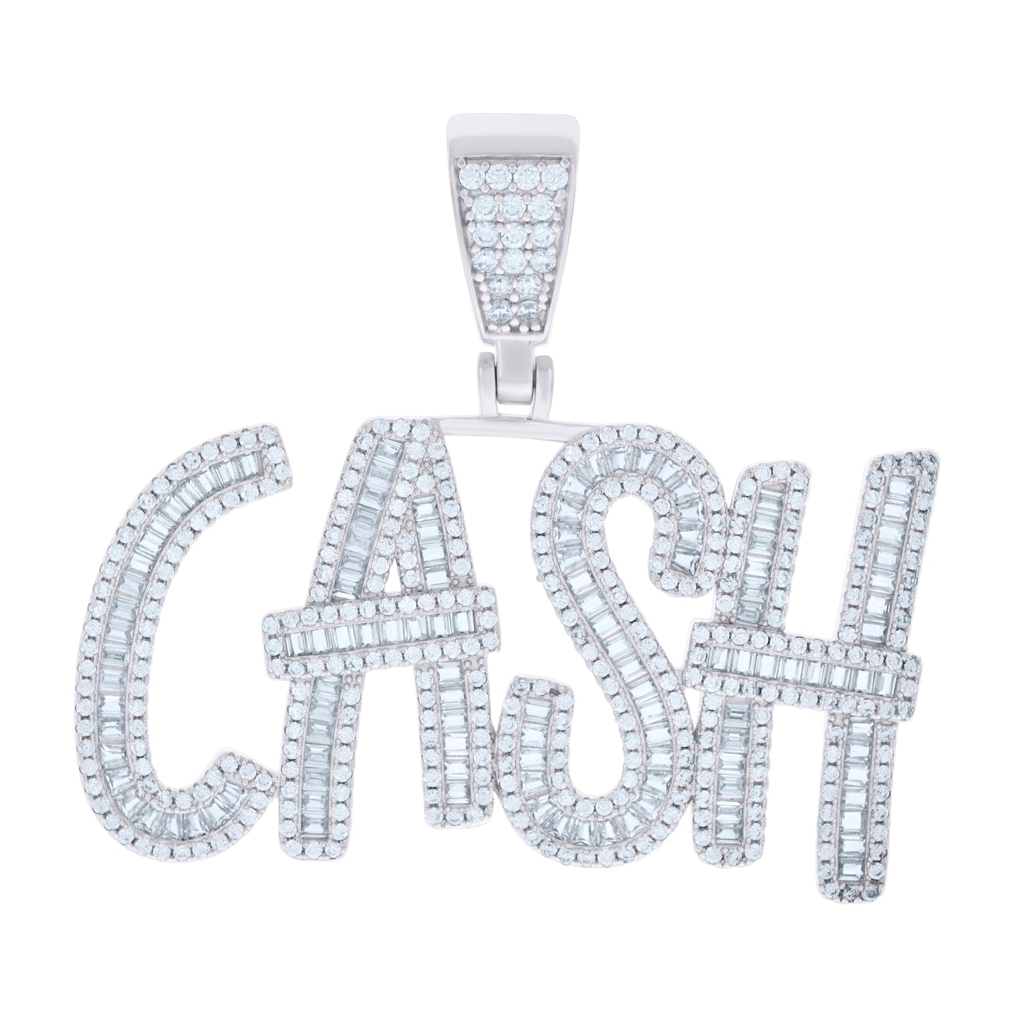 Sterling Silver Mens Baguette Round CASH Fashion Charm Pendant