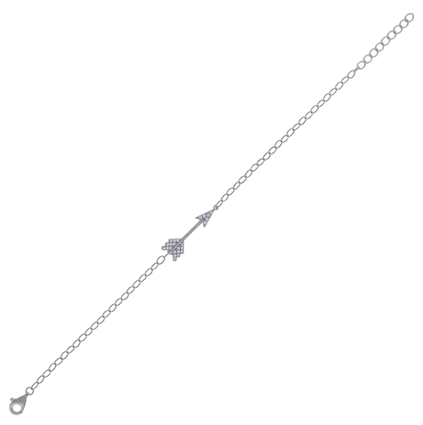 Sterling Silver Womens Cubic-Zirconia Arrow Charm Bracelet