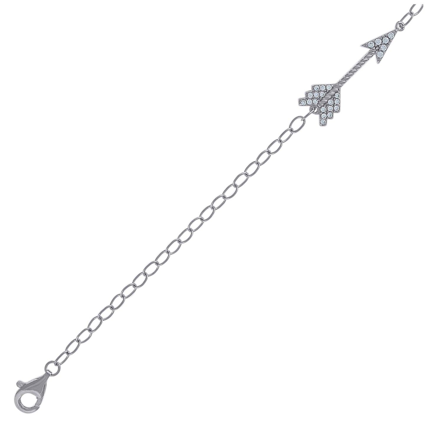 Sterling Silver Womens Cubic-Zirconia Arrow Charm Bracelet