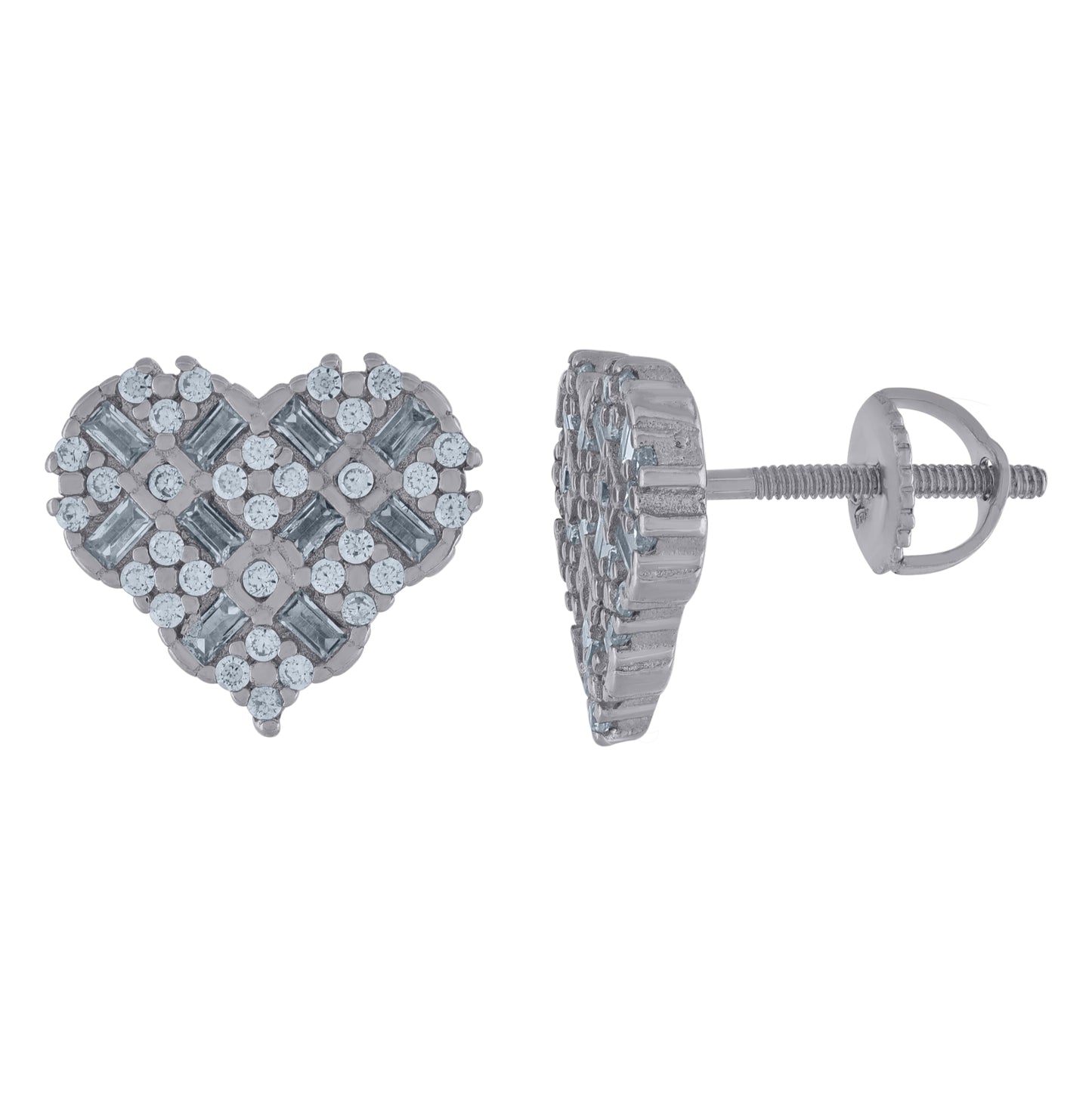 Sterling Silver Womens Baguette Cubic-Zirconia Heart Stud Earrings