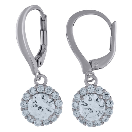 Sterling Silver Womens Cubic-Zirconia Round Fashion Dangle Earrings