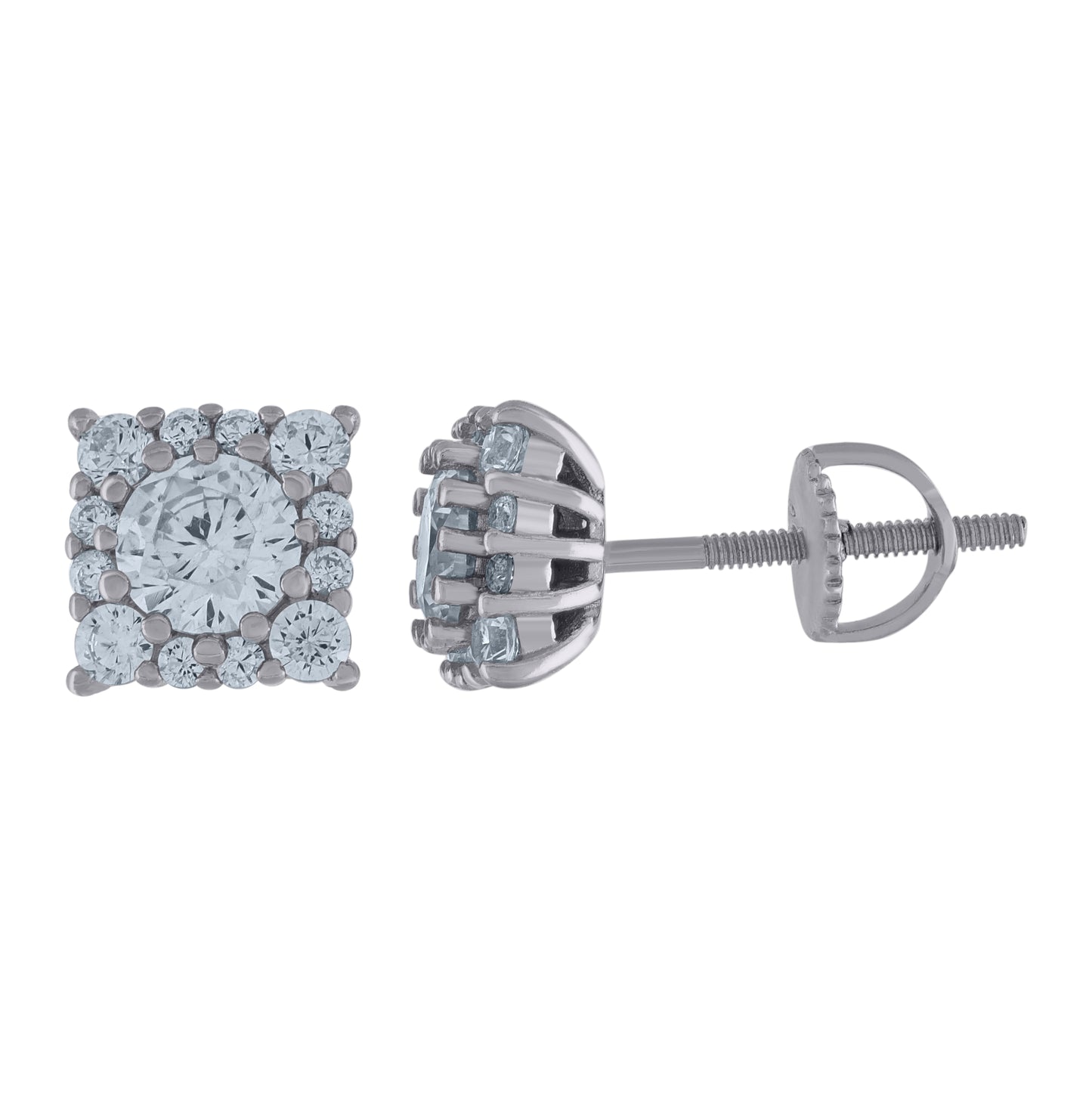 Sterling Silver Unisex Cubic-Zirconia Square Fashion Stud Earrings