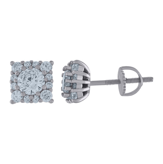 Sterling Silver Unisex Cubic-Zirconia Square Fashion Stud Earrings