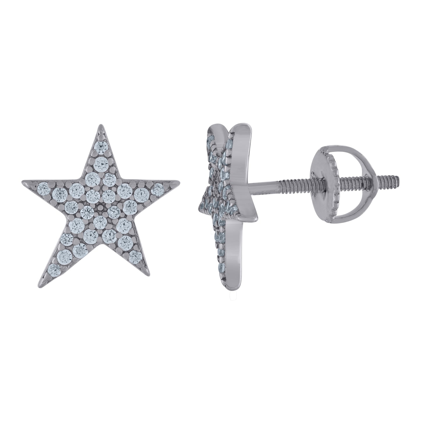 Sterling Silver Unisex Cubic-Zirconia Star Fashion Stud Earrings