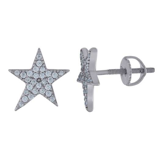 Sterling Silver Unisex Cubic-Zirconia Star Fashion Stud Earrings