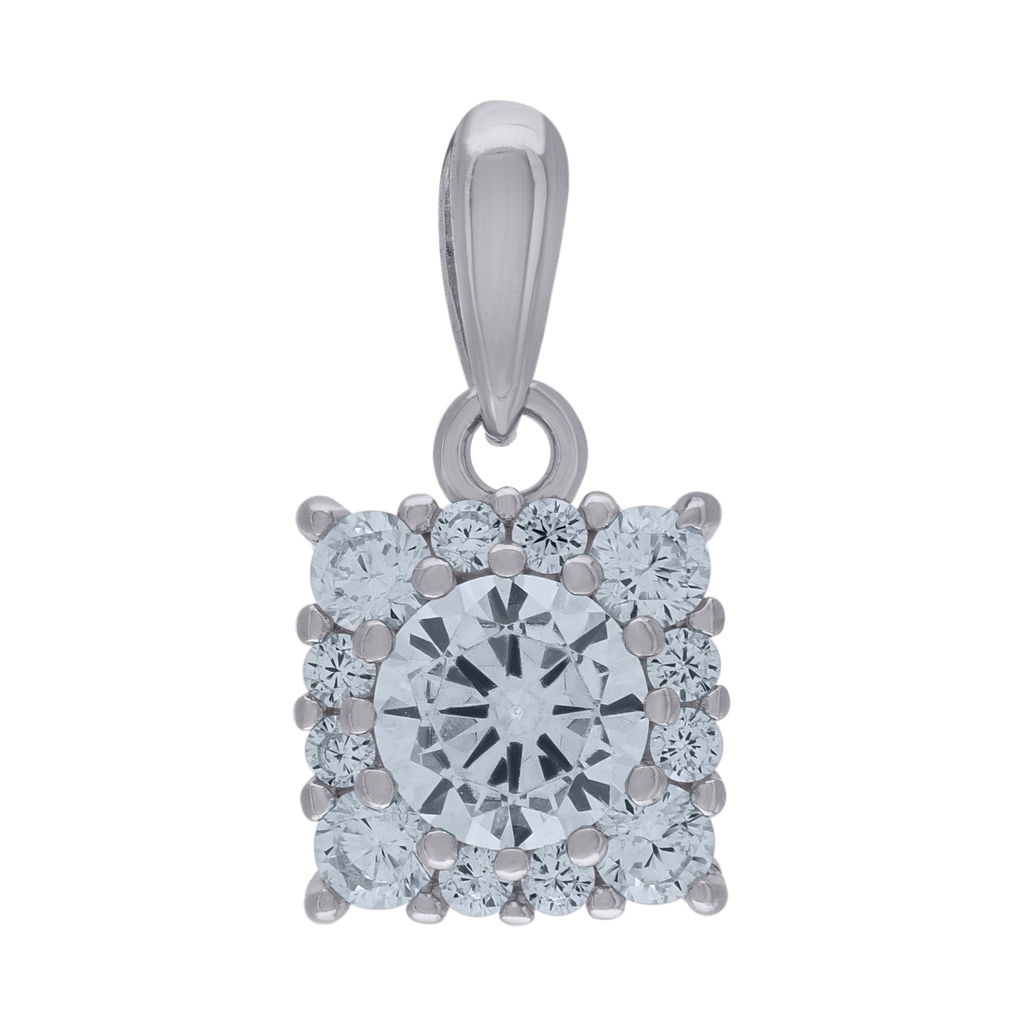 Sterling Silver Womens Cubic-Zirconia Square Fashion Charm Pendant