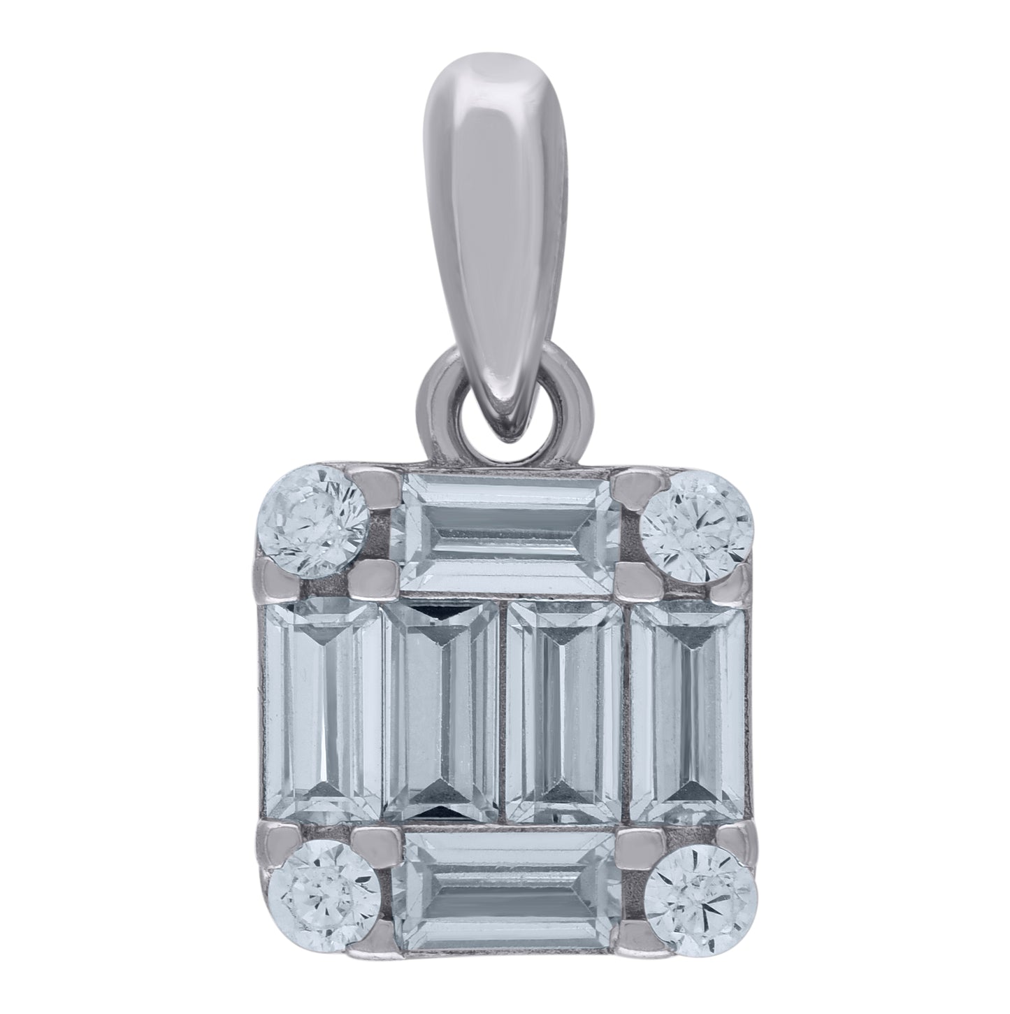 Sterling Silver Womens Baguette Cubic-Zirconia Square Fashion Charm Pendant
