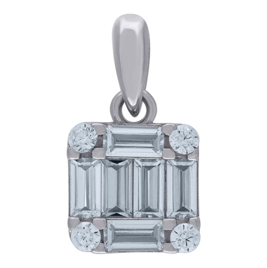 Sterling Silver Womens Baguette Cubic-Zirconia Square Fashion Charm Pendant