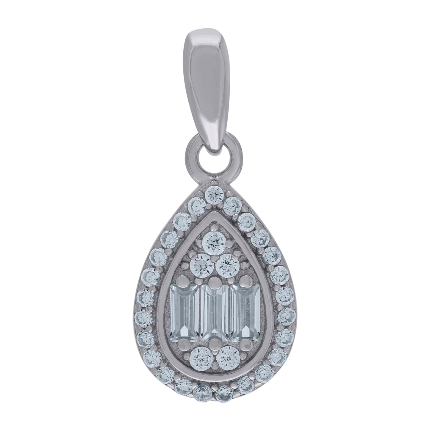 Sterling Silver Womens Baguette Cubic-Zirconia Teardrop Fashion Charm Pendant