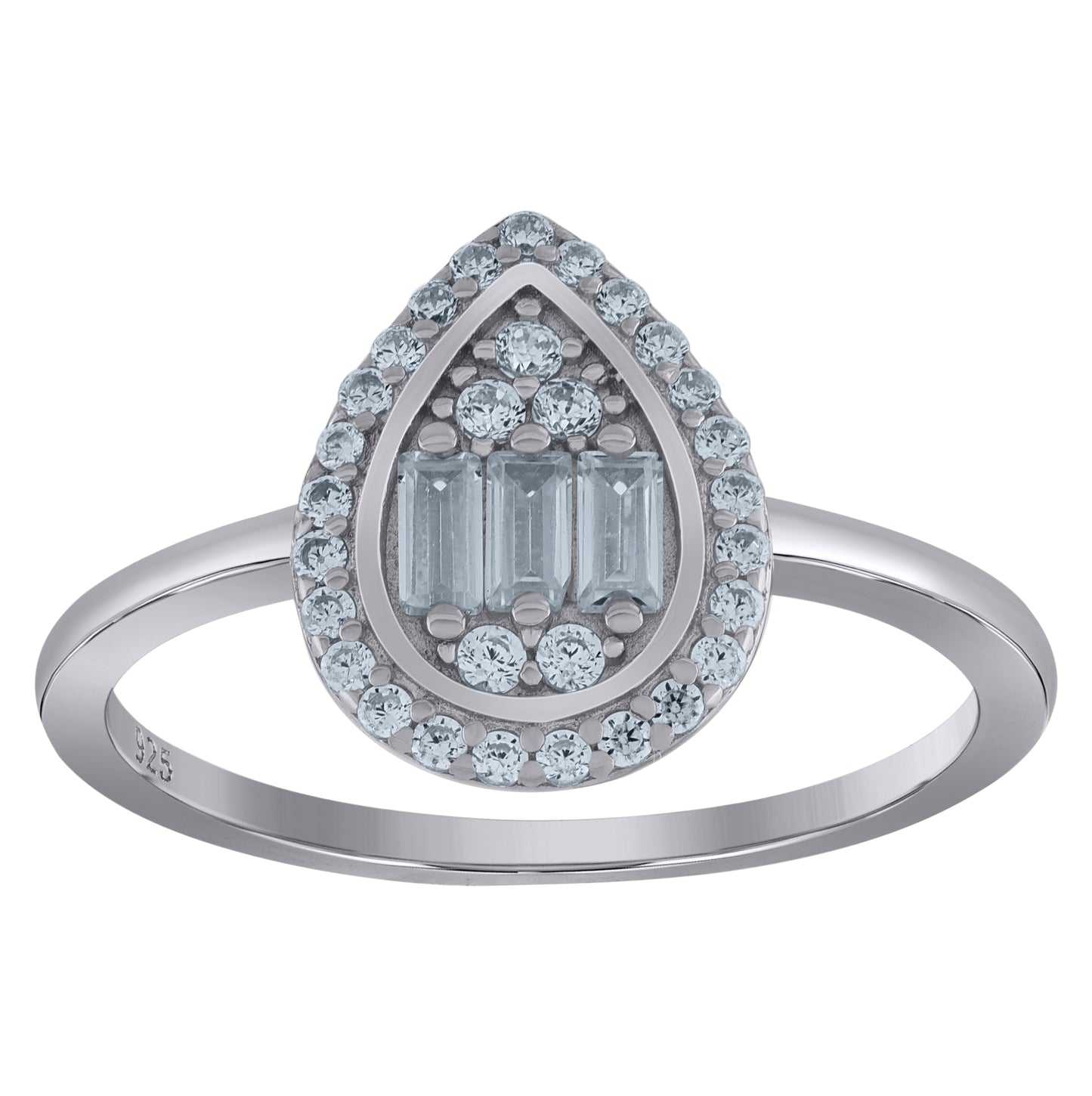 Sterling Silver Womens Baguette Cubic-Zirconia Teardrop Fashion Bridal Anniversary Wedding Engagement Band Ring