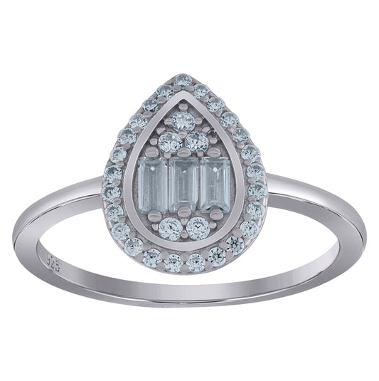 Sterling Silver Womens Baguette Cubic-Zirconia Teardrop Fashion Bridal Anniversary Wedding Engagement Band Ring