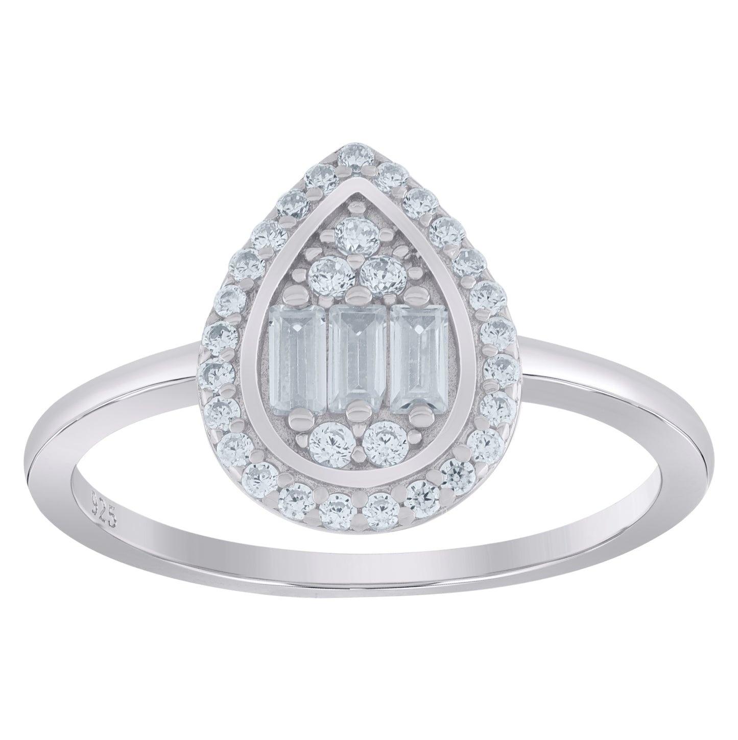 Sterling Silver Womens Baguette Cubic-Zirconia Teardrop Fashion Bridal Anniversary Wedding Engagement Band Ring