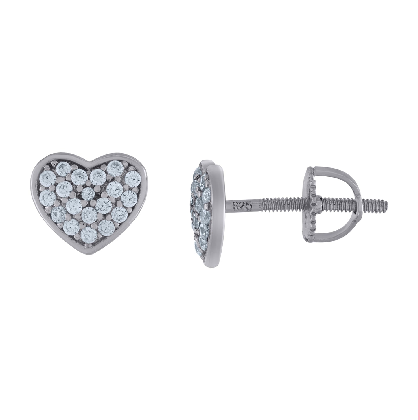 Sterling Silver Womens Cubic-Zirconia Heart Stud Earrings